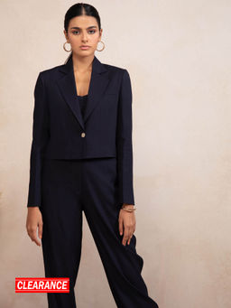 RSVP by Nykaa Fashion - Navy Blue Solid Notched Lapel Jacket