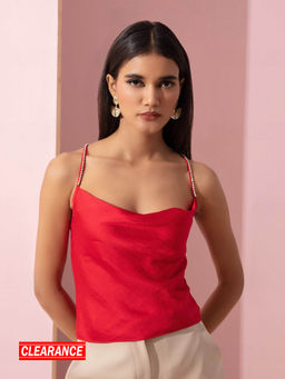 RSVP by Nykaa Fashion - Red Solid Strappy Cowl Neck Camisole Top