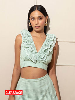 RSVP by Nykaa Fashion - Green V Neck Crop Top