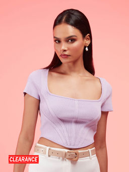 RSVP by Nykaa Fashion - Lilac Square Ribbed Corset Style Short Top