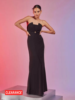 RSVP by Nykaa Fashion - Black Solid Sculpted Neck Gown