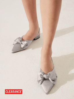 RSVP by Nykaa Fashion - Grey Pointed Bow Satin Mules
