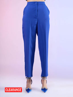 RSVP by Nykaa Fashion - Electric Blue Solid High Waist Tapered Trouser