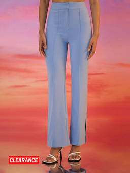 RSVP by Nykaa Fashion - Powder Blue Solid Side Slit High Waist Pants