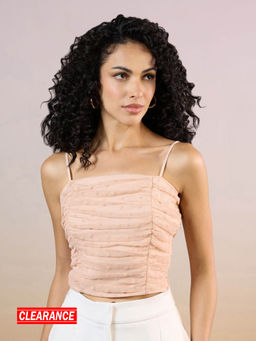 RSVP by Nykaa Fashion - Light Peach Polka Dot Ruched Crop Top