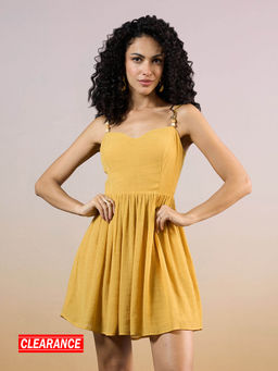 RSVP by Nykaa Fashion - Mustard Sweetheart Neck A Line Strappy Mini Dress