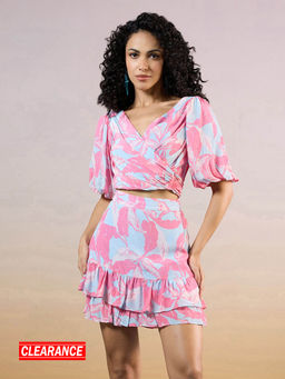 RSVP by Nykaa Fashion - Multicolor Leaf Printed Tiered Skirt Co Ord (Set of 2)