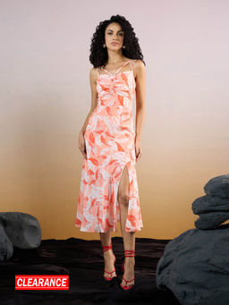 RSVP by Nykaa Fashion - Multicolor Printed Fit And Flare Front Slit Midi Dress