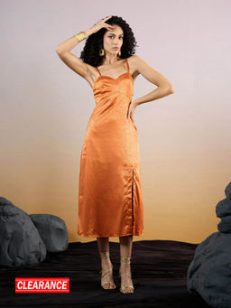 RSVP by Nykaa Fashion - Orange Animal Texture Sweetheart Neck Midi Dress