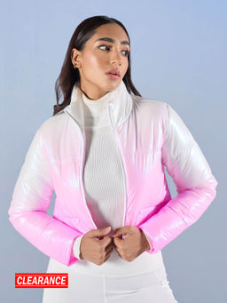 RSVP by Nykaa Fashion - Pink and White Ombre High Neck Crop Puffer Jacket