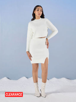 RSVP by Nykaa Fashion - White Solid Full Sleeves Pencil Skirt Co Ord (Set of 2)