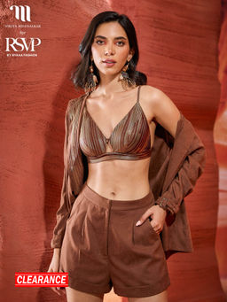 RSVP by Nykaa Fashion - Nikita Mhaisalkar Brown Solid High Waist Suede Shorts