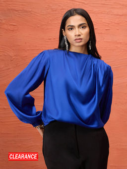 RSVP by Nykaa Fashion - Nikita Mhaisalkar Electric Blue Solid Round Neck Blouson Top