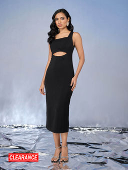 RSVP by Nykaa Fashion - Black Solid Sleeveless Cut Out Midi Dress