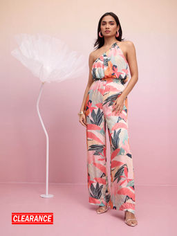 RSVP by Nykaa Fashion - Multicolor Floral One Shoulder Satin Maxi Jumpsuit