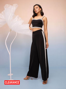 RSVP by Nykaa Fashion - Black Solid Lace Strappy Crop Top High Waist Pants Co ord (Set of 2)