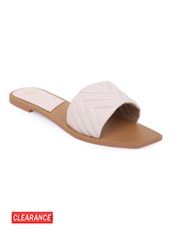Twenty Dresses by Nykaa Fashion - Off White Chevron Textured Square Toe Flats