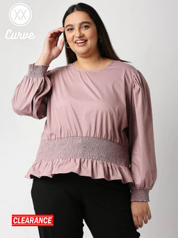 Twenty Dresses by Nykaa Fashion - Curve Pink Solid Round Neck Top