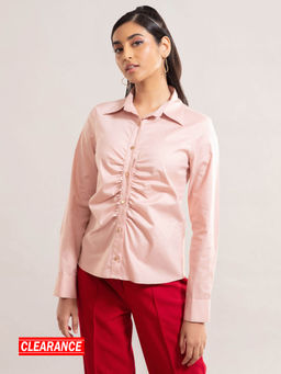Twenty Dresses by Nykaa Fashion - Peach Solid Ruched Full Sleeves Shirt