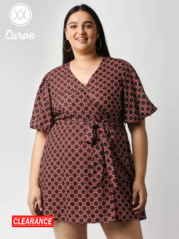 Twenty Dresses by Nykaa Fashion - Curve Multi Color Printed V Neck Mini Dress