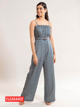 Twenty Dresses by Nykaa Fashion - Blue Printed Square Neck Jumpsuit