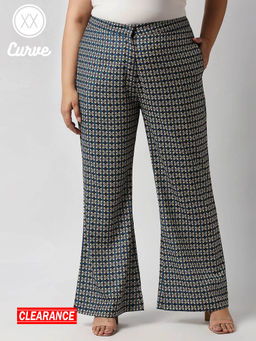 Twenty Dresses by Nykaa Fashion - Curve Blue Printed Fit and Flare Pants
