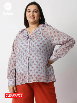 Twenty Dresses by Nykaa Fashion - Curve Blue Printed Round Neck Top
