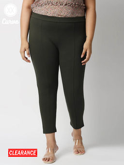 Twenty Dresses by Nykaa Fashion - Curve Olive Solid Skinny Jeggings