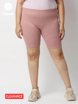 Twenty Dresses by Nykaa Fashion - Curve Pink Solid Ribbed Cycling Shorts