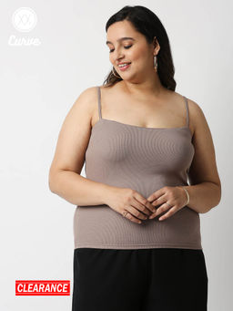 Twenty Dresses by Nykaa Fashion - Curve Brown Solid Square Neck Strappy Basics T Shirt