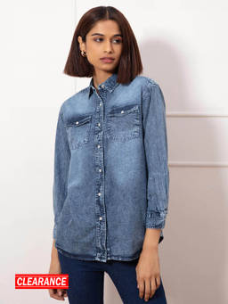 Twenty Dresses by Nykaa Fashion - Dark Blue Solid Collar Neck Shirt