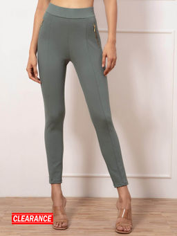 Twenty Dresses by Nykaa Fashion - Bottle Green Solid Skinny Jeggings