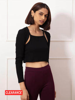 Twenty Dresses by Nykaa Fashion - Basics Black Solid Square Neck T Shirt
