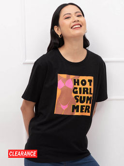 Twenty Dresses by Nykaa Fashion - Black Graphic Print Crew Neck Half Sleeves T Shirt