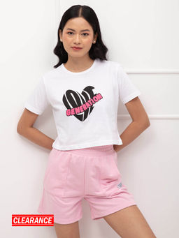 Twenty Dresses by Nykaa Fashion - White Graphic Print Crew Neck Short Sleeves Crop T Shirt