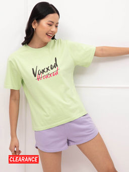 Twenty Dresses by Nykaa Fashion - Green Graphic Print Crew Neck Short Sleeves T Shirt