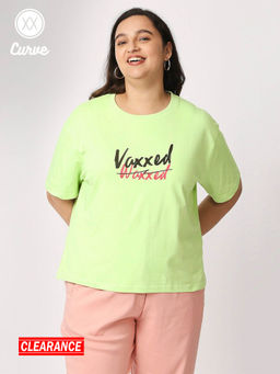 Twenty Dresses by Nykaa Fashion - Curve Green Crew Neck Slogan Print Tshirt
