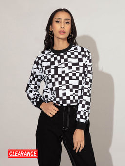 Twenty Dresses by Nykaa Fashion - Black And White Geometric Printed Crop Top