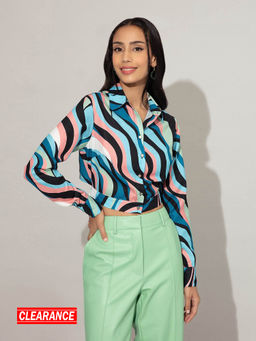Twenty Dresses by Nykaa Fashion - Multicolor Wave Printed Fitted Crop Shirt