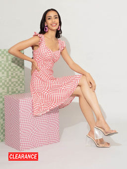 Twenty Dresses by Nykaa Fashion - Pink Checked Fit And Flare Short Dress