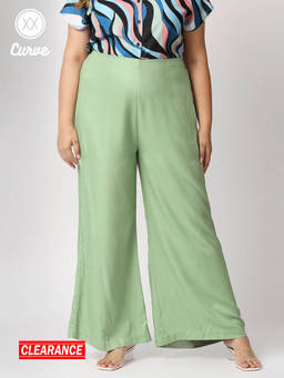 Twenty Dresses by Nykaa Fashion - Curve Mint Green Solid Wide Legged Pants