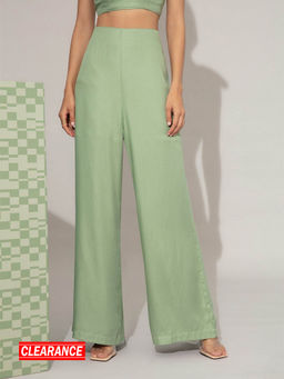 Twenty Dresses by Nykaa Fashion - Mint Green Solid Wide Legged Pants