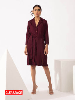 Twenty Dresses by Nykaa Fashion - Work Wine A Line Shirt Dress With Belt