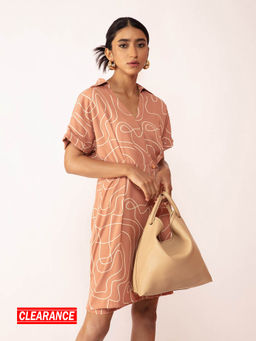 Twenty Dresses by Nykaa Fashion - Work Brown Abstract A Line Wrap Dress