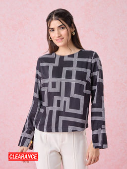 Twenty Dresses by Nykaa Fashion - Work Black And White Geometric Scoop Top