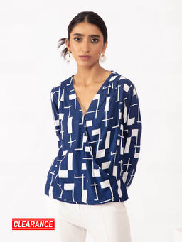 Twenty Dresses by Nykaa Fashion - Work Blue And White Geometric Top
