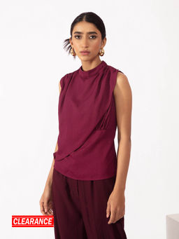 Twenty Dresses by Nykaa Fashion - Work Wine Solid High Neck Wrap Top