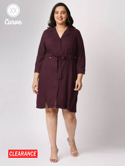 Twenty Dresses by Nykaa Fashion - Curve Wine A Line Work Dress With Belt