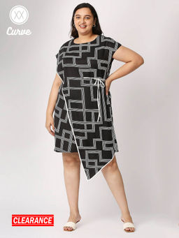 Twenty Dresses by Nykaa Fashion - Curve Black And White Asymmetrical Work Dress