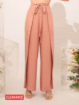Twenty Dresses by Nykaa Fashion - Coral Wide Leg Polka Dot Pants